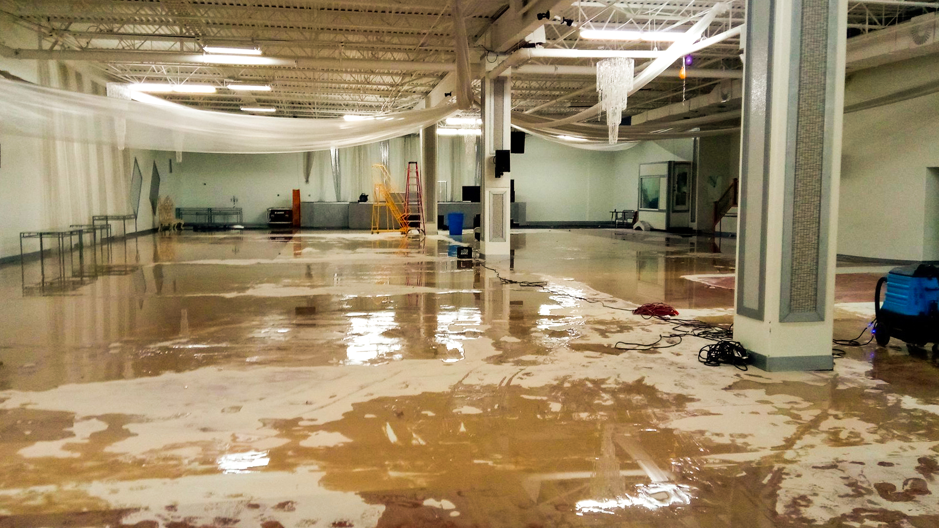 Water damaged warehouse